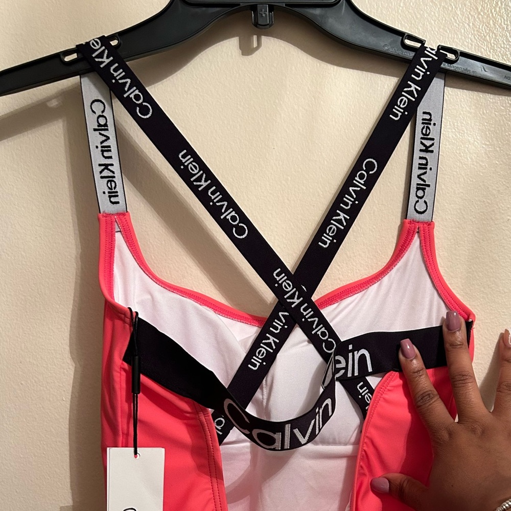 NWT CALVIN KLEIN Deep U-Back Criss-Cross Logo Elastic One-Piece Swimsuit -Size S - Picture 8 of 10